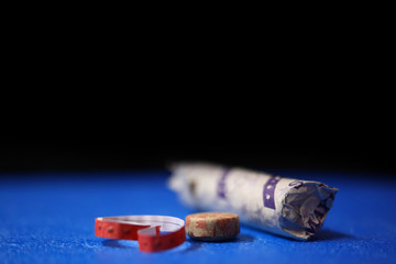 Selective focus image of Diwali festival fireworks or firecrackers on isolated background.