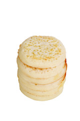 stack of fresh english crumpets