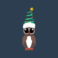 Owl in christmas costume illustration