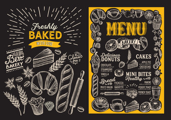 Bakery menu food template for restaurant with doodle hand-drawn graphic. - obrazy, fototapety, plakaty