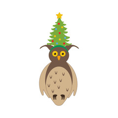 Owl in christmas costume illustration