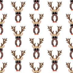 Owl in christmas costume seamless pattern