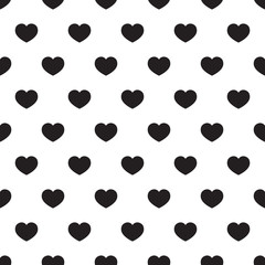 Seamless pattern with black hearts sorted on a white background. Monochrome endless pattern with heart. Vector illustration for print. Decorative element for wrapping or card, invitation.