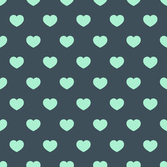 Fototapeta na wymiar Green mint hearts on the graphite, dark background. Vector seamless pattern with love and romance elements. Endless graphic design. Neo-mint heart.