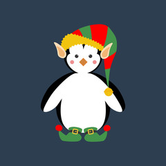 Penguin in christmas costume illustration