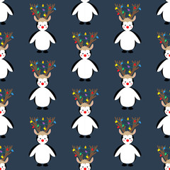 Penguin in christmas costume seamless pattern