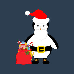 Fototapeta premium Penguin in Santa Claus costume illustration
