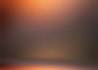 3d background brown studio with orange hot shine. Impressive abstract defocused illustration. Luxury empty interior.