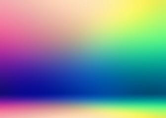 Colorful mix 3d background. Joyful room interior. Bright blue green pink yellow gradient. Painting blurry pattern.