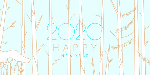 Background with the inscription Happy New Year. Vector illustration in flat style with gold lines.