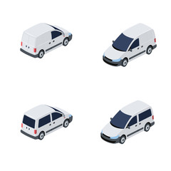 Commercial Vans set. Vector 3d isometric, color web icon, new flat style. Creative illustration design, idea for infographics.