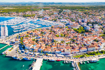 Croatia, town of Biograd na Moru on Adriatic sea, aerial view of marina and historic town center