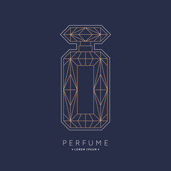 Bottle of perfume. Linear image perfume to monogram.