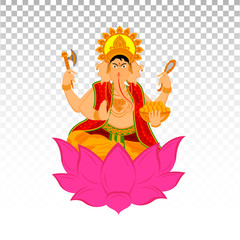 Obraz na płótnie Canvas vector illustration of lord ganesha and the indian festival, Diwali and Dhanteras on PNG background. 