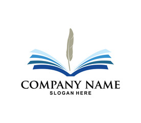 Image of a book and feather vector image. logo template