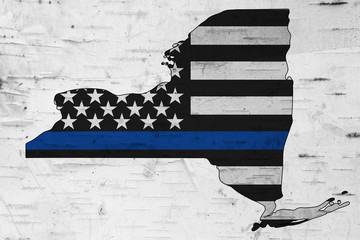 American thin blue line flag on map of New York