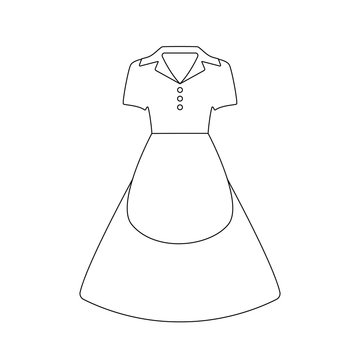 Vector illustration of an isolated maid dress with apron in outline style.
