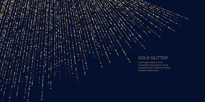Background with gold glitter to place the inscription. Poster with lines consisting of particles.