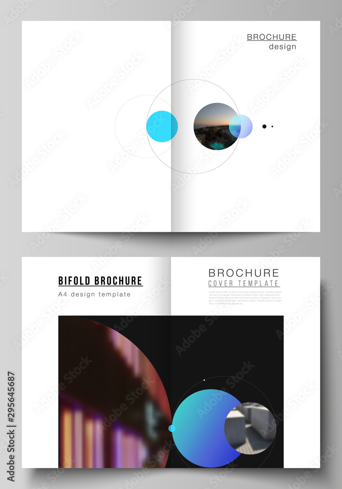 Poster vector layout of two a4 format modern cover mockups design templates for bifold brochure, flyer, boo