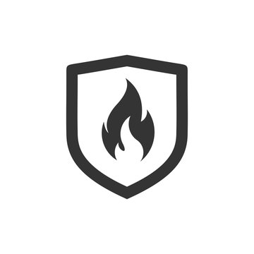 Shield with fire sign.  Vector fire shield. Vector shield icon. Protection icon. Shield vector icon.