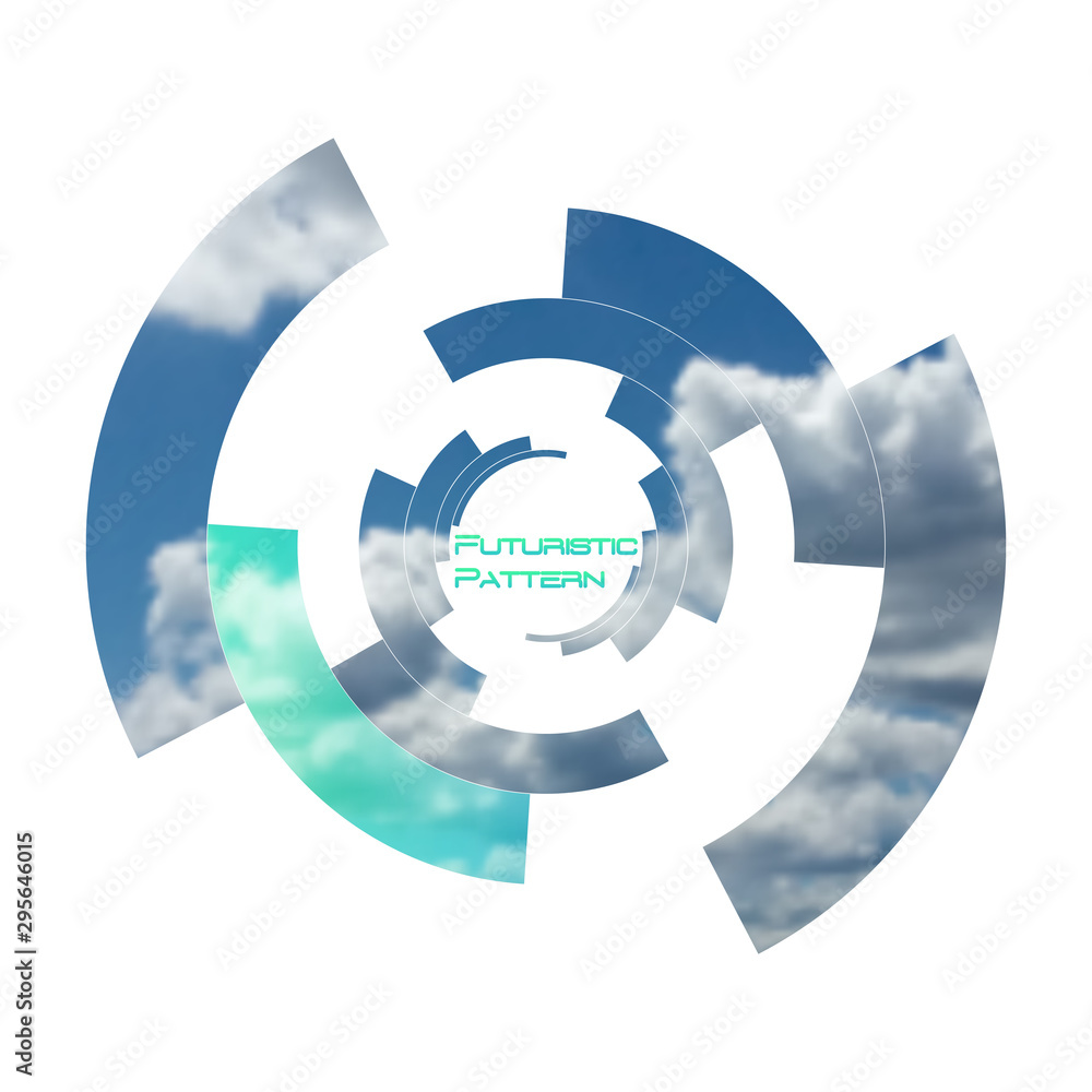 Poster circular pattern, circle elements forming geometric frame for photo with colorful green color gradie