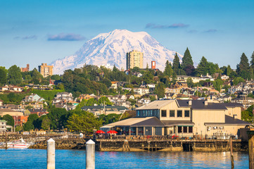 Tacoma, Washington, USA with Mt. Rainier - obrazy, fototapety, plakaty