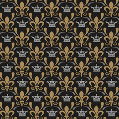Decorative background wallpaper. Seamless floral pattern in vintage style. Image colors: black, gray, gold. Template for your graphic design. Vector illustration