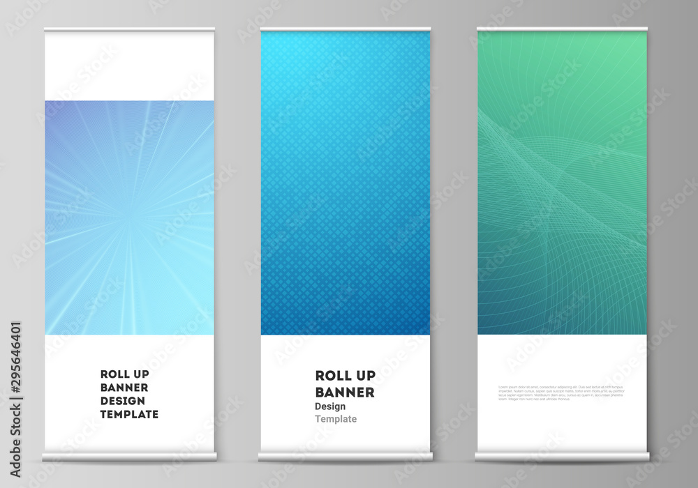 Aufkleber the vector illustration of the editable layout of roll up banner stands, vertical flyers, flags desi