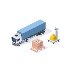 Cargo weight, truck. Cargo weight, truck. Vector 3d isometric, color web icon, new flat style. Creative illustration design, idea for infographics.
