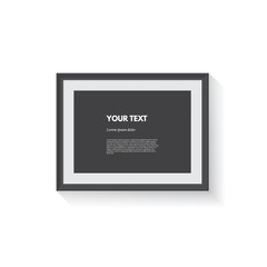 Black horizontal picture frame isolated on gray. Vector realistic design element.