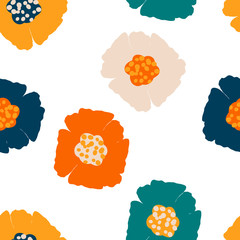 Seamless pattern with creative decorative flowers in scandinavian style. Beautiful colorful floral pattern