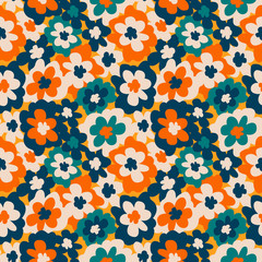 Abstract colorful seamless texture with flowers, vector. Seamless pattern with creative decorative flowers in scandinavian style. Beautiful floral pattern. Great for wallpaper, fabric, textile