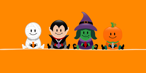 Banner Halloween Mumie Vampir Hexe Und Kürbis Orange