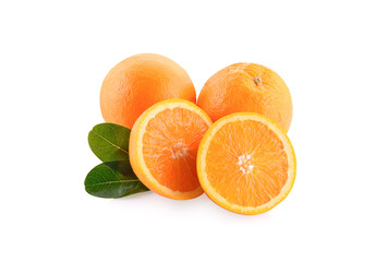 closeup of fresh orange isolated on white background