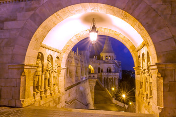 Entrance to the fisherman's bastion in Budapest in the morning.