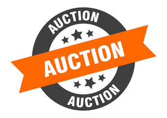 auction sign. auction orange-black round ribbon sticker