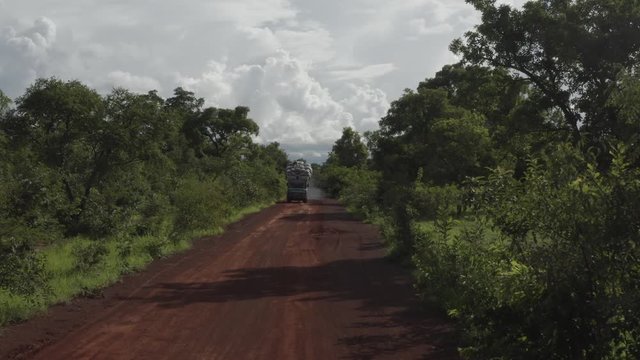 Africa Mali Cargo Truck with Workers on It Aerial View