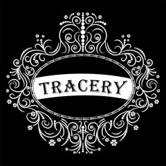 openwork ornament behind a circular contour with an inscription inside for creativity