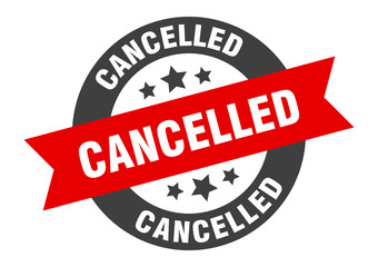 cancelled sign. cancelled black-red round ribbon sticker