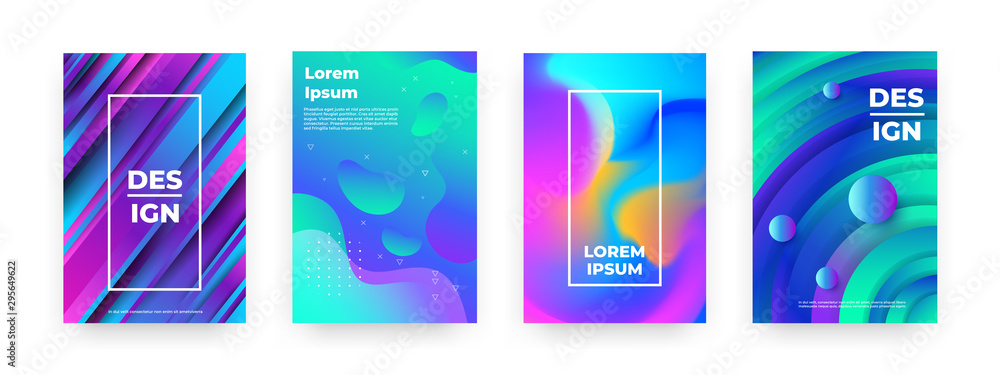 Poster Abstract posters. Trendy minimal gradient banners with simple geometry and vibrant colors. Vector illustration futuristic graphic flow shapes like design geometric background modern science