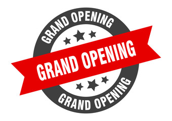 Fototapeta premium grand opening sign. grand opening black-red round ribbon sticker
