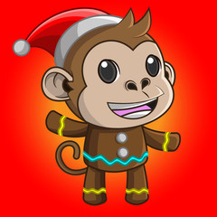 Illustration of cute cartoon monkey wearing a Christmas costume