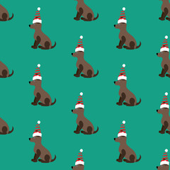 Dog in christmas costume seamless pattern