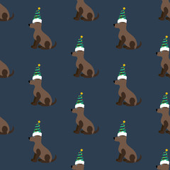 Dog in christmas costume seamless pattern