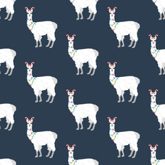 Llama in Christmas costume seamless pattern