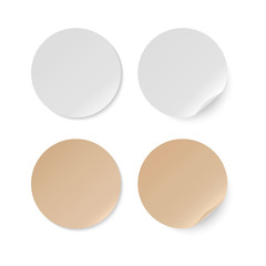 Notebook paper of two colors round white beige. Post note sticker set. Paper for home, office, school sticky tape with shadow. Flat vector illustration isolated on white background.