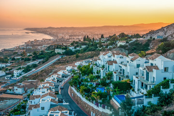 Benalmadena Malaga Costa del Sol Spain Sunset Beautiful View - obrazy, fototapety, plakaty