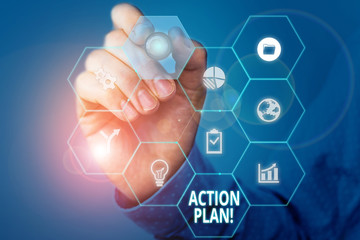 Handwriting text Action Plan. Conceptual photo proposed strategy or course of actions for certain time Picture photo system network scheme modern technology smart device