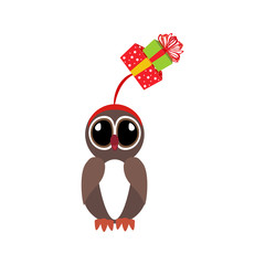 Owl in christmas costume illustration