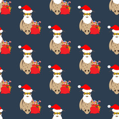 Owl in christmas costume seamless pattern